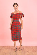 Tilly Tartan Off The Shoulder Pencil Dress