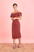 Tilly Tartan Off The Shoulder Pencil Dress