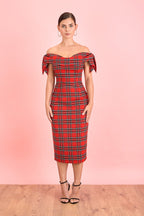 Tilly Tartan Off The Shoulder Pencil Dress