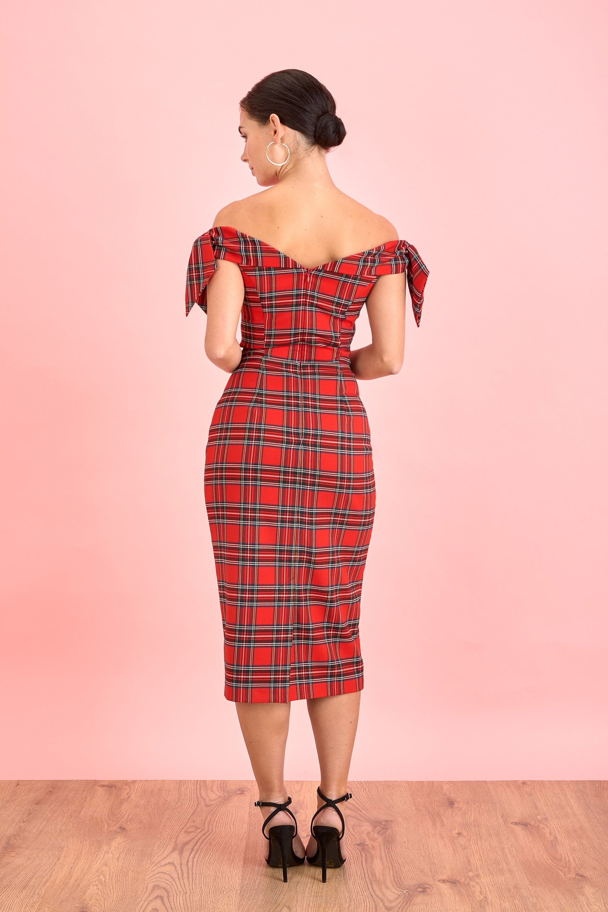 Tilly Tartan Off The Shoulder Pencil Dress