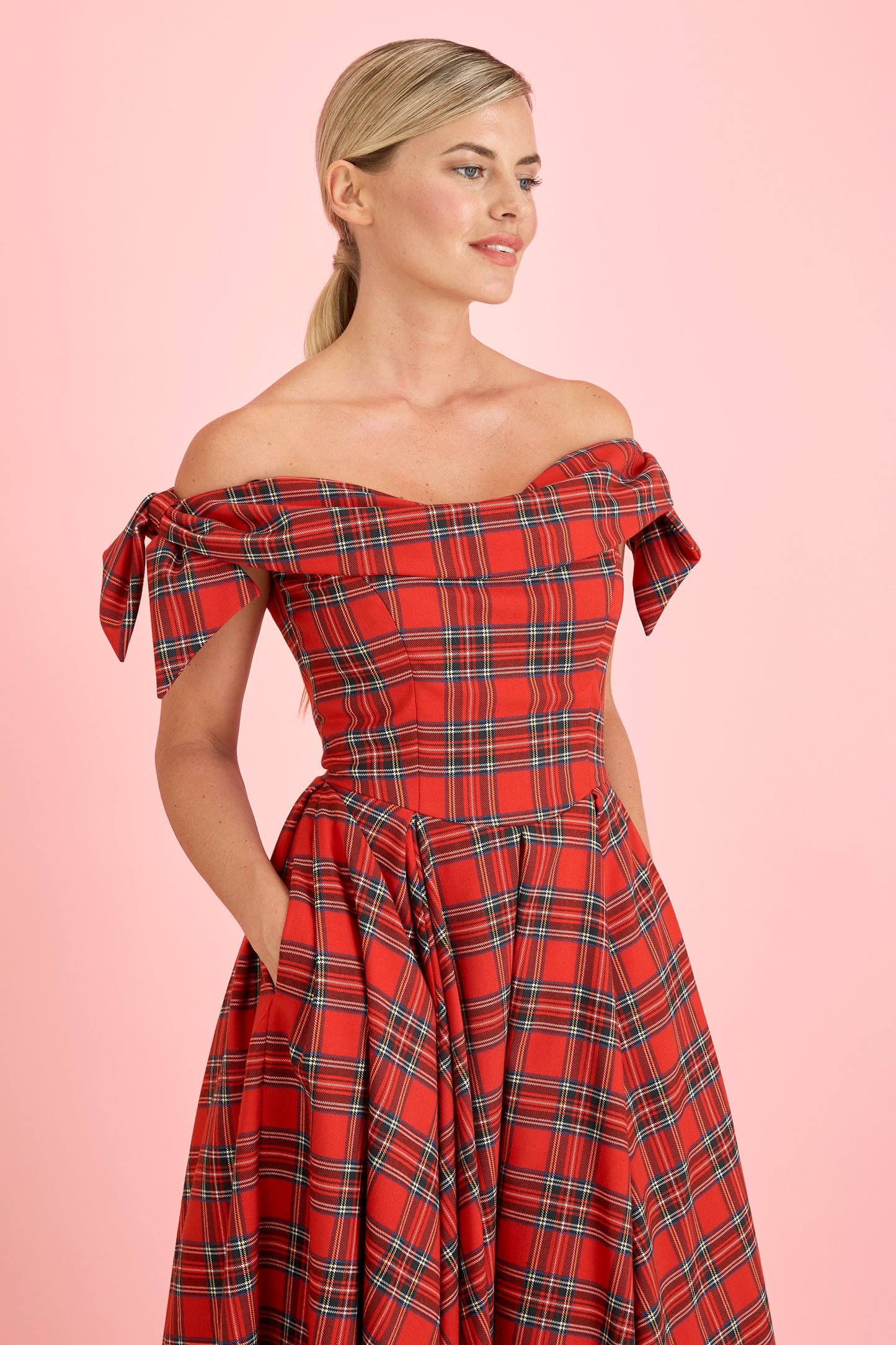 Tilly Tartan Off The Shoulder Prom Dress