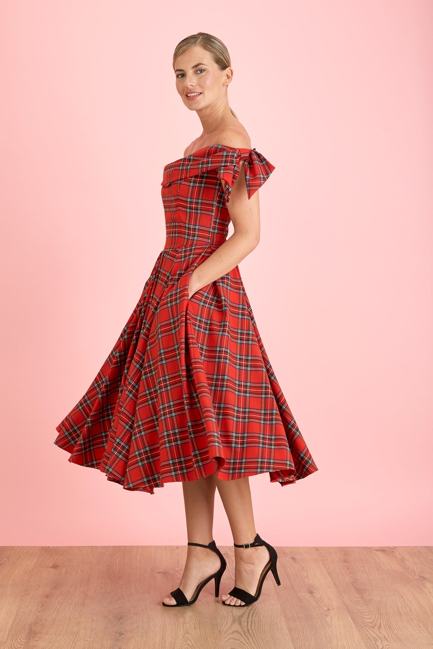 Tilly Tartan Off The Shoulder Prom Dress