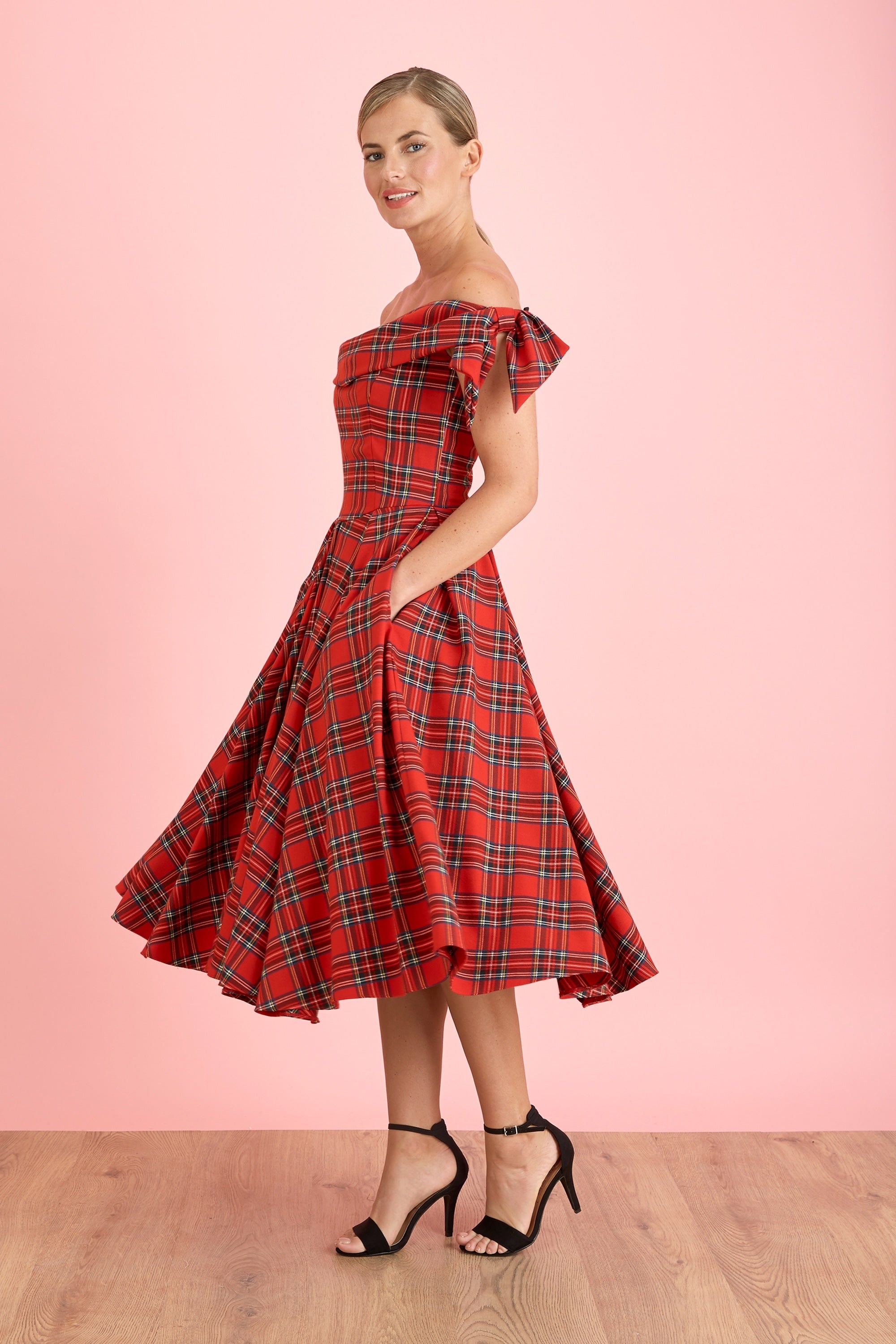 Tilly Tartan Off The Shoulder Prom Dress