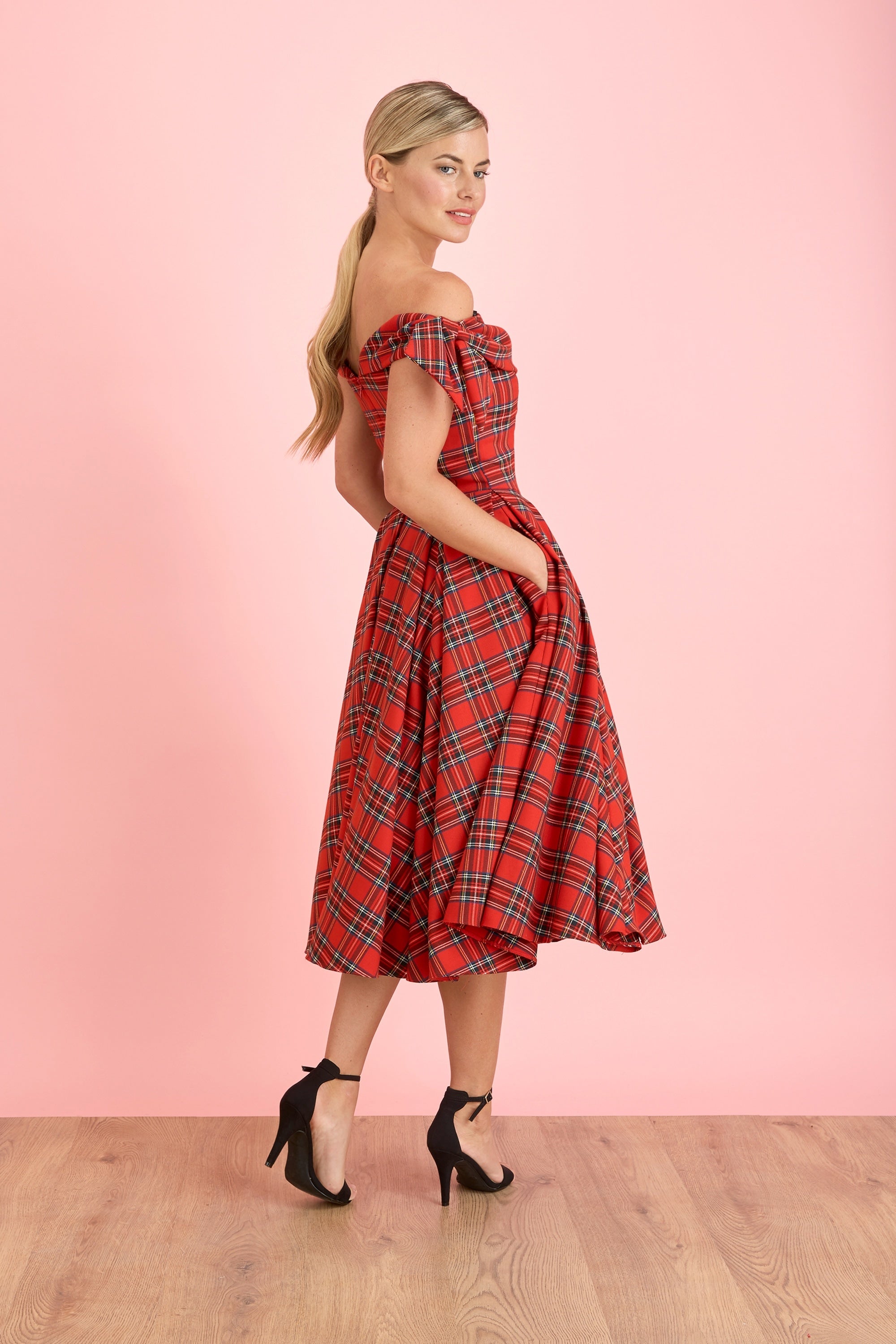 Tilly Tartan Off The Shoulder Prom Dress