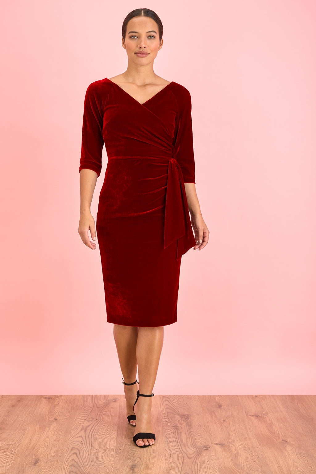 Hourglass Velvet 3/4 Sleeve Pencil Dress