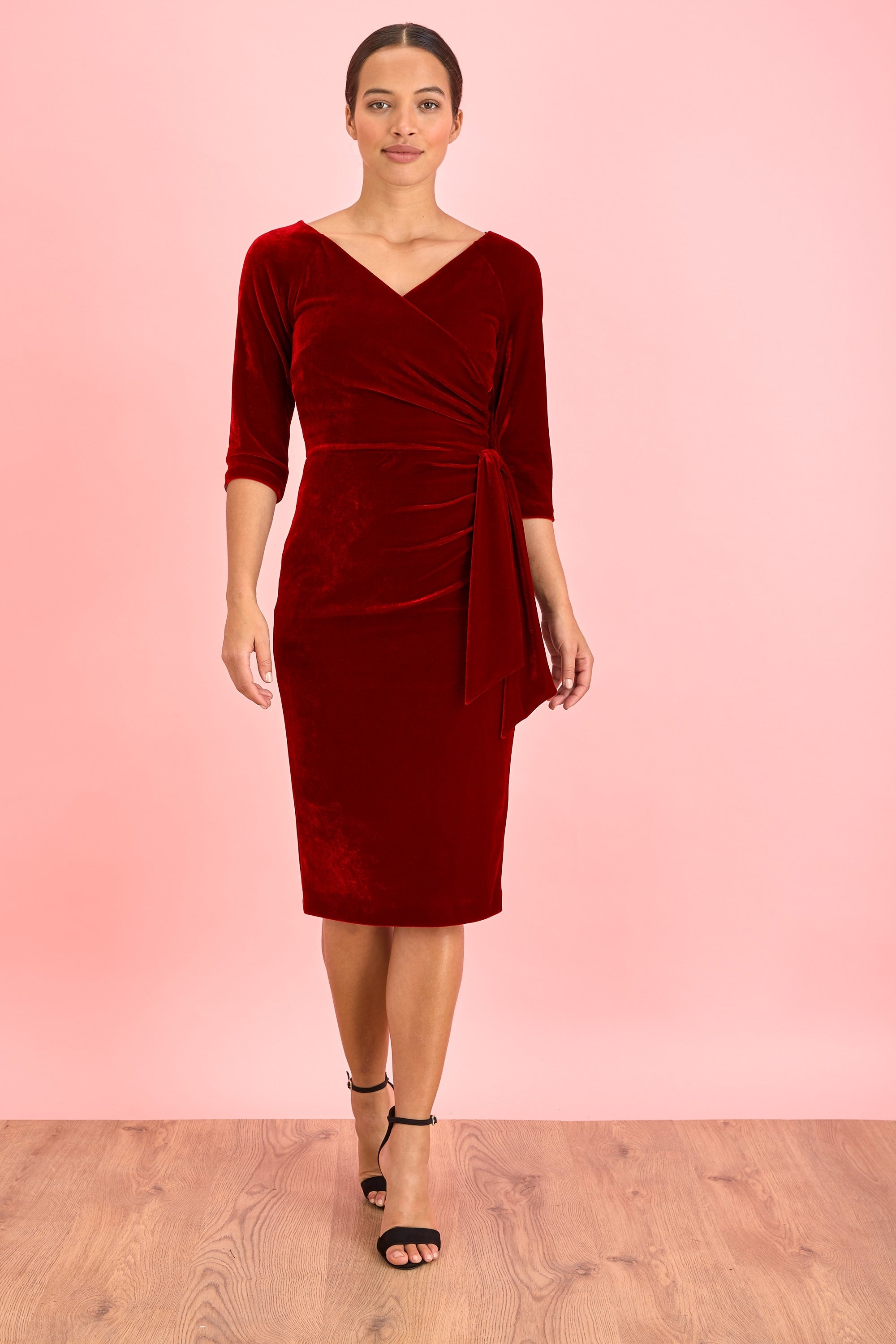 Hourglass Velvet 3/4 Sleeve Pencil Dress