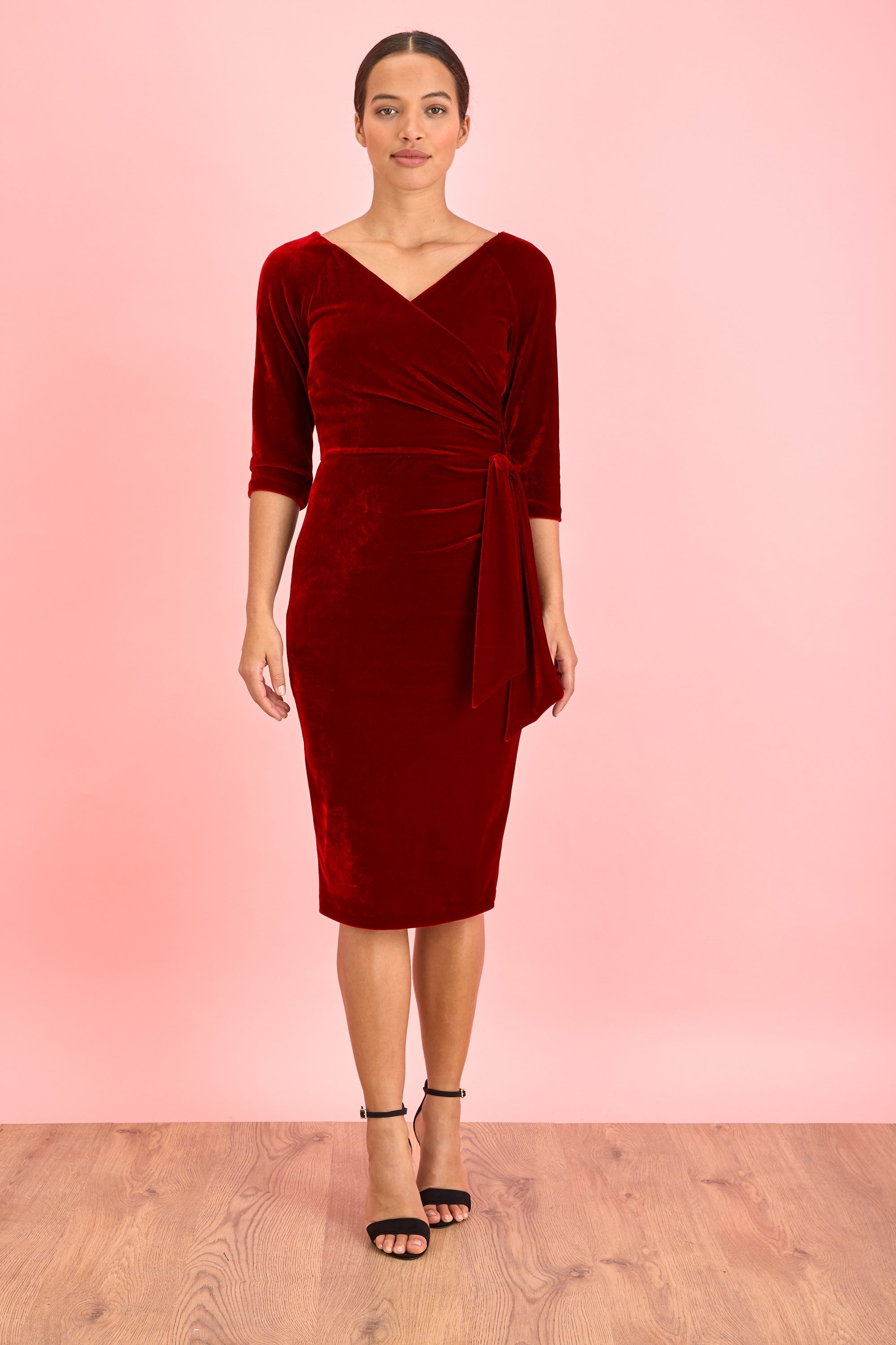 Hourglass Velvet 3/4 Sleeve Pencil Dress