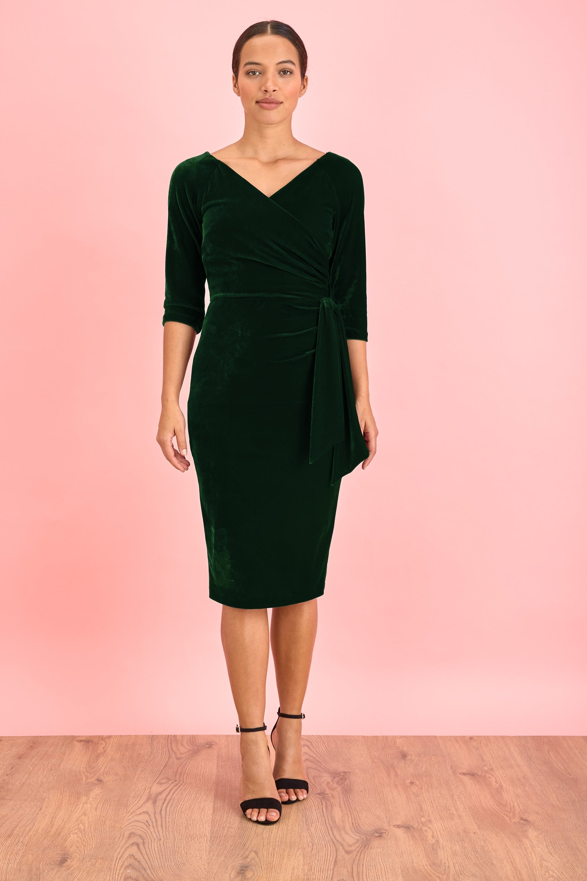 Hourglass Velvet 3/4 Sleeve Pencil Dress