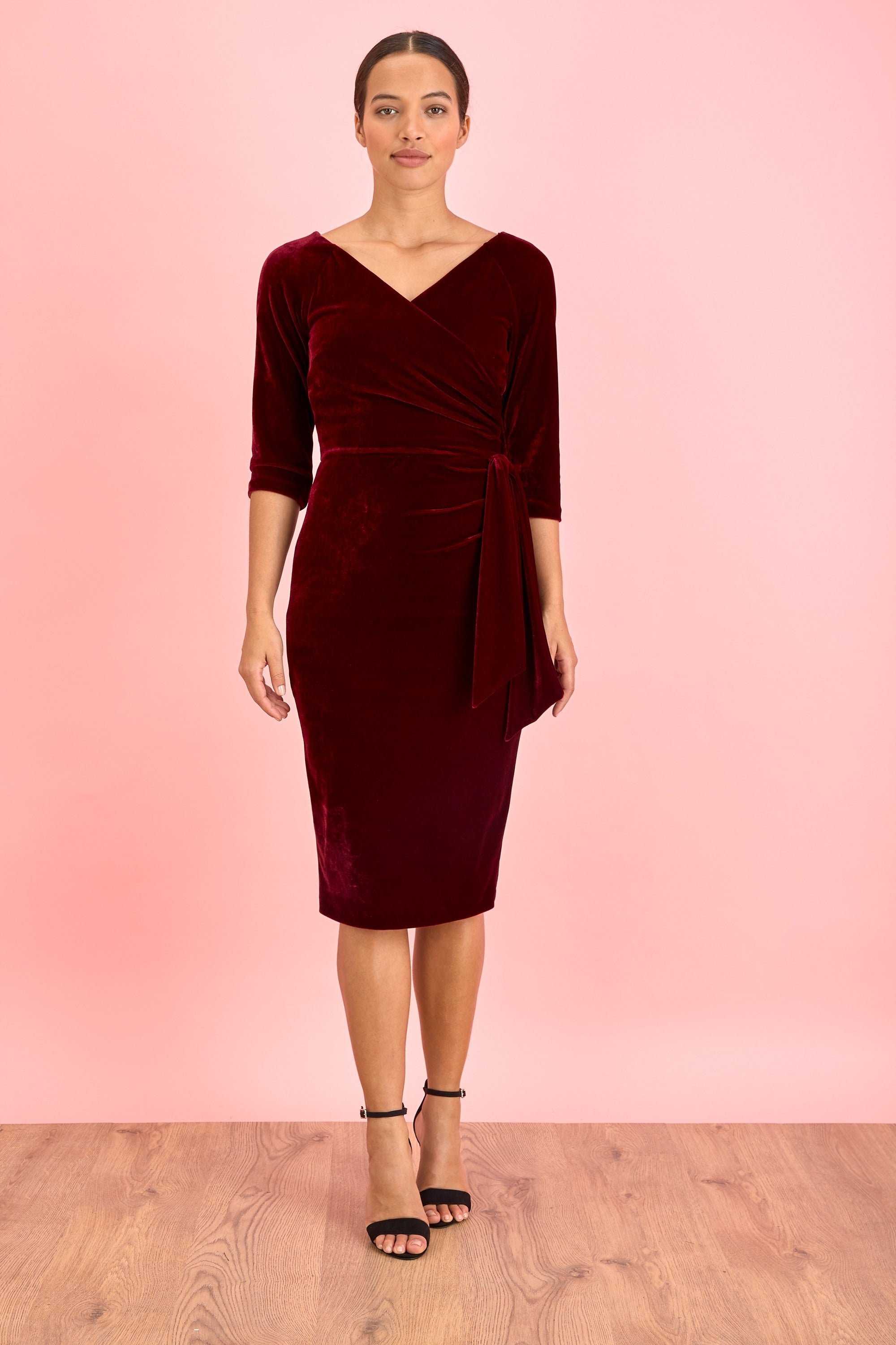 Hourglass Velvet 3/4 Sleeve Pencil Dress