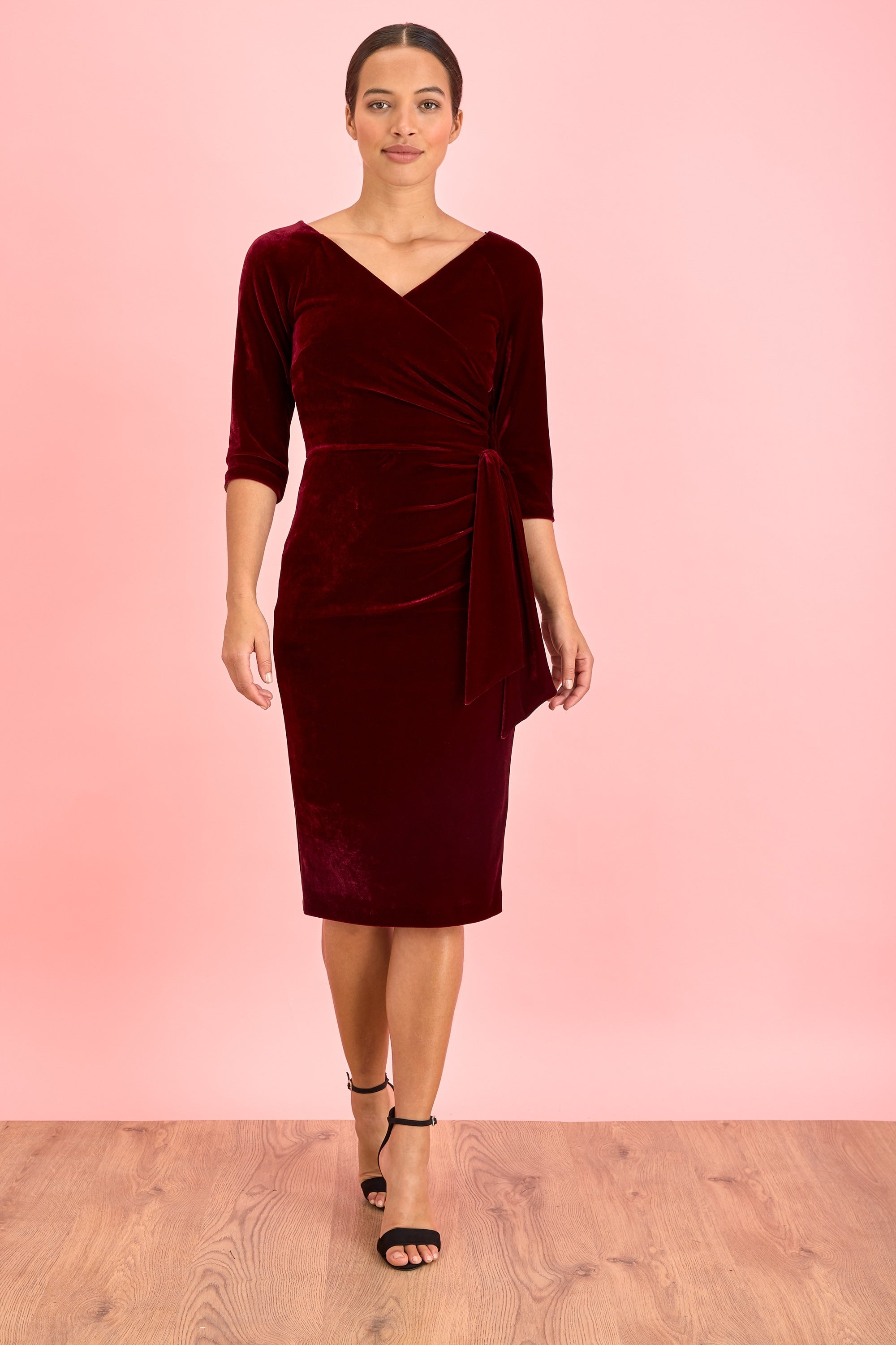 Hourglass Velvet 3/4 Sleeve Pencil Dress