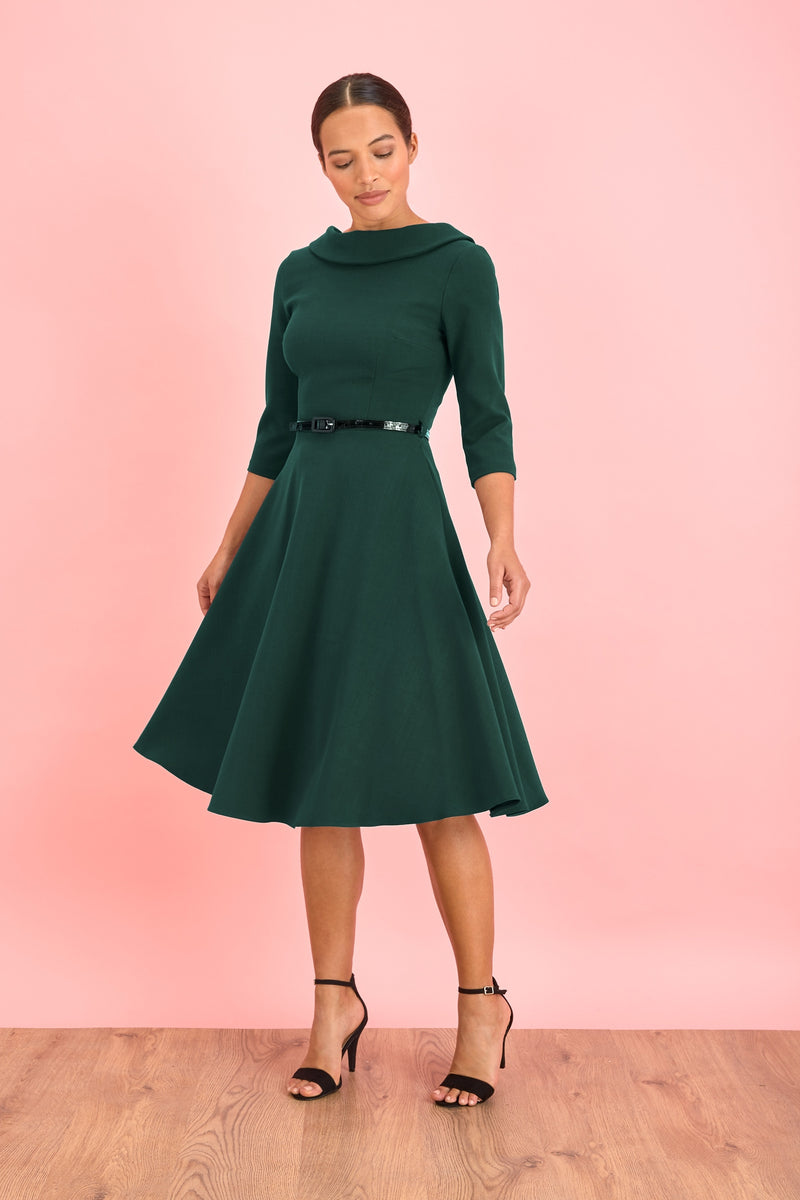 Grace Fit & Flare Swing Dress - Forest Green