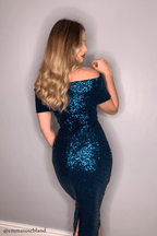 Dani Sequin Bardot Pencil Dress