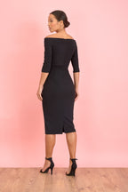 Isla Bardot 3/4 Sleeve Rib Pencil Dress
