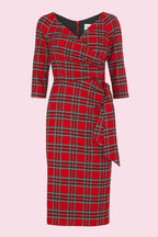 Hourglass Tartan 3/4 Sleeve Pencil Dress