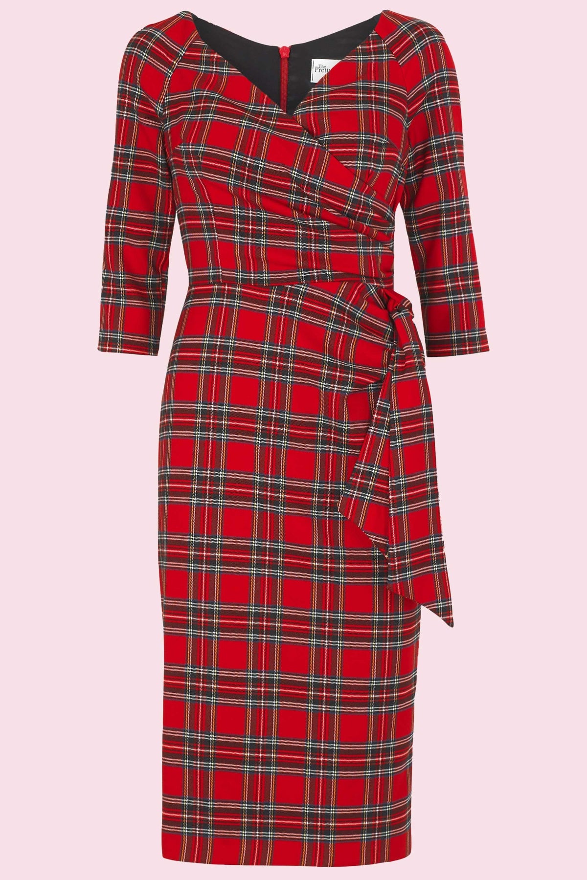 Hourglass Tartan 3/4 Sleeve Pencil Dress