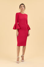 Gia Oversized Fluted Sleeve Pencil Dress