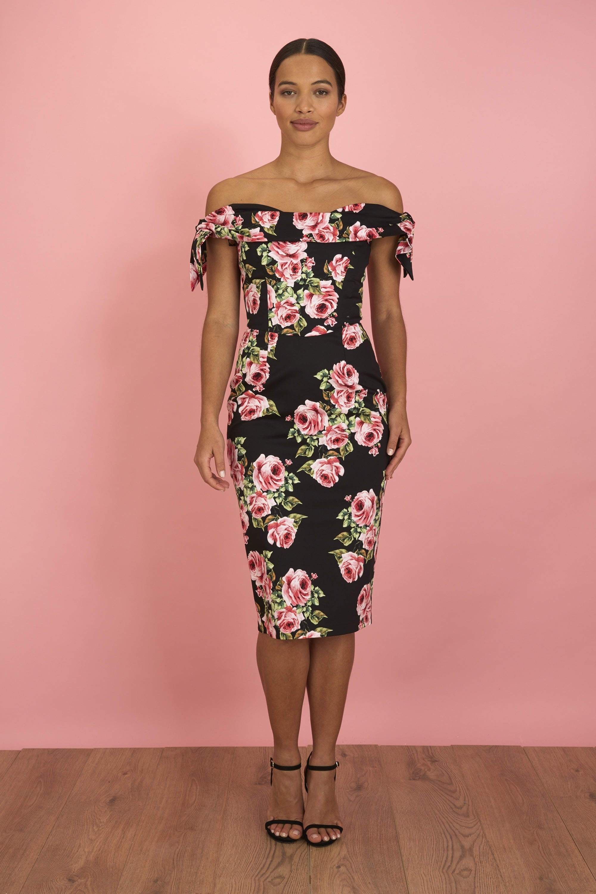 Tilly Vintage Rose Off The Shoulder Pencil Dress