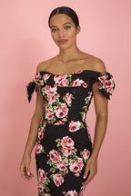 Tilly Vintage Rose Off The Shoulder Pencil Dress