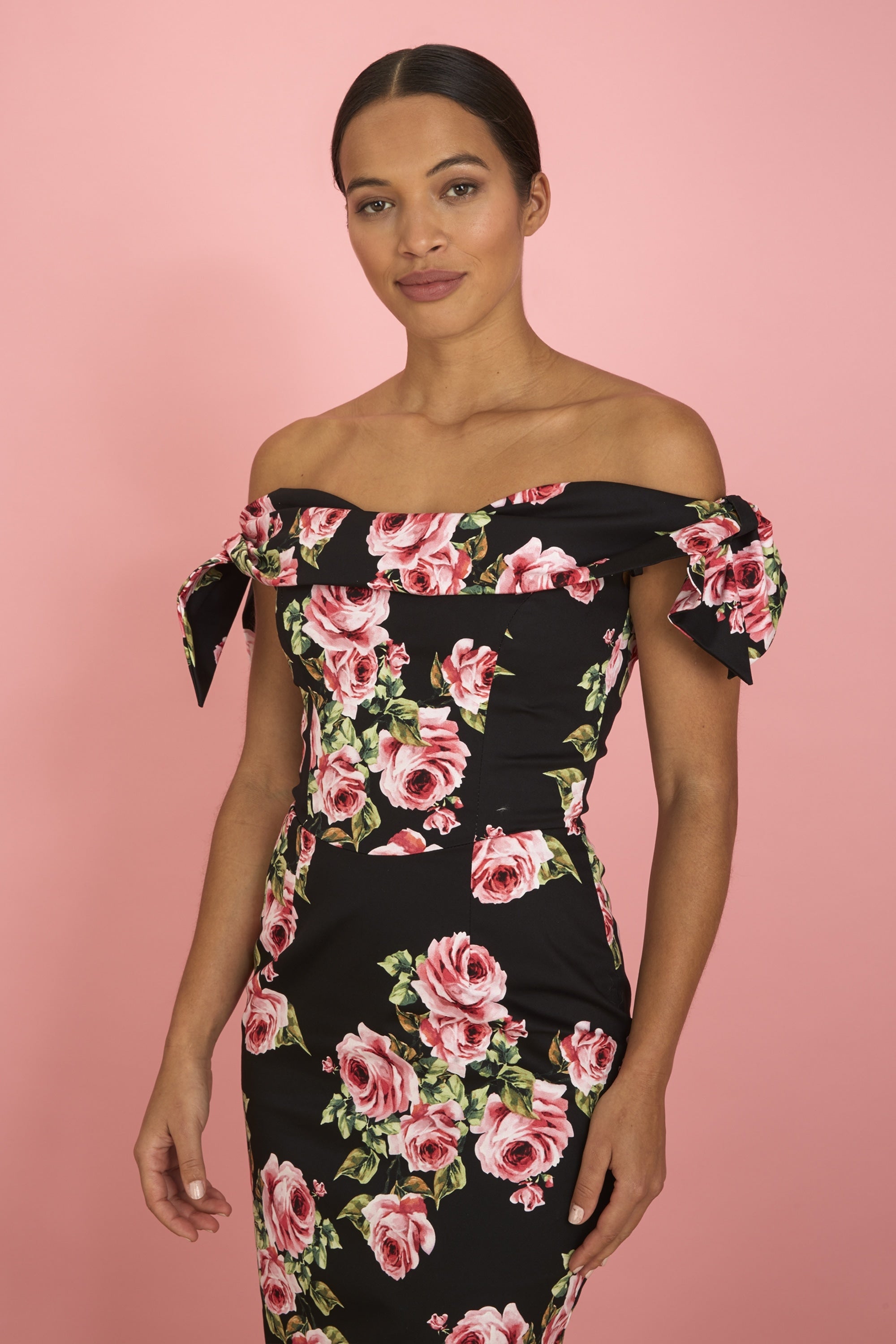 Tilly Vintage Rose Off The Shoulder Pencil Dress