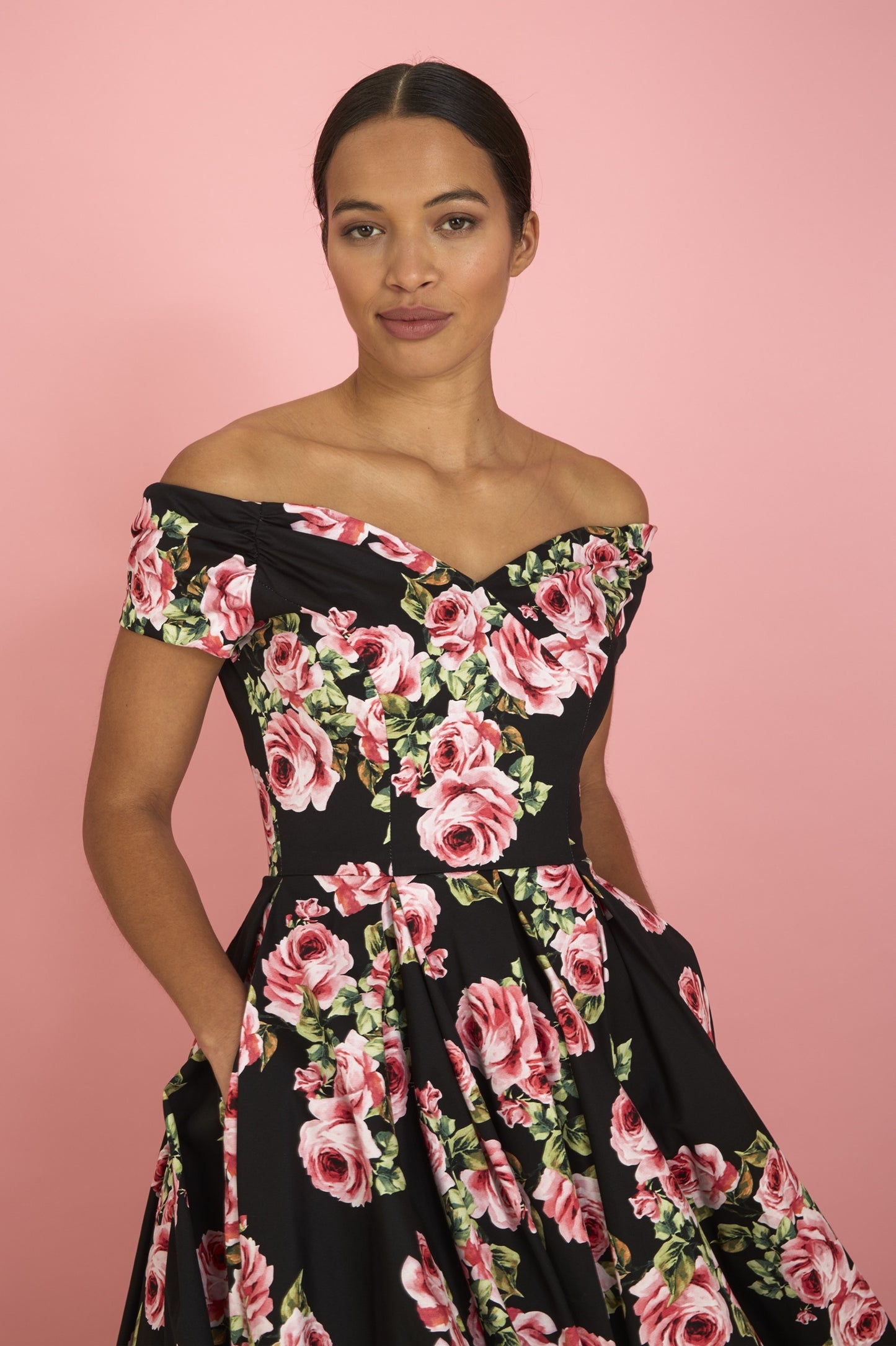 Fatale Vintage Rose Off The Shoulder Prom Dress