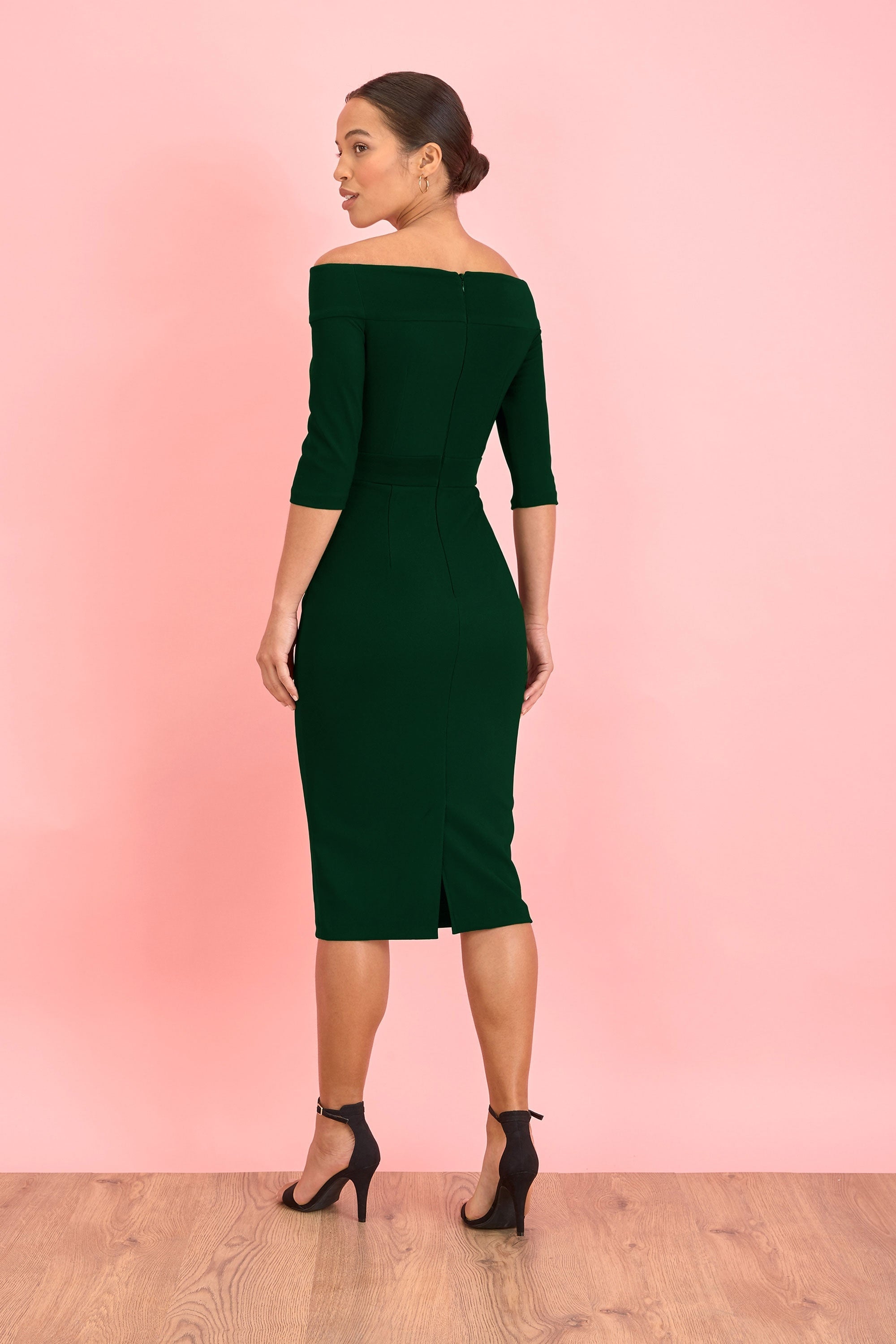 Isla Bardot 3/4 Sleeve Rib Pencil Dress
