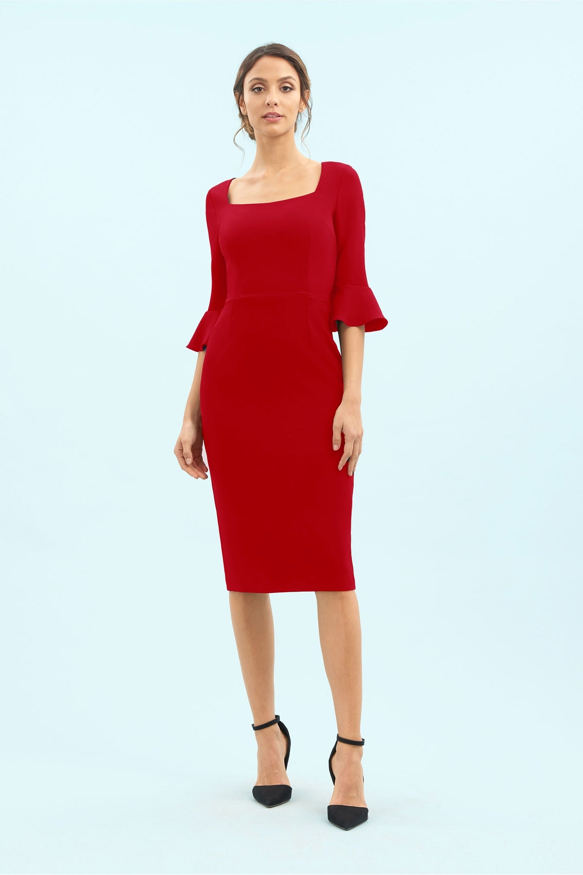 Gigi 3/4 Fluted Sleeve Pencil Dress