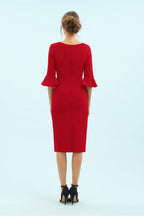 Gigi 3/4 Fluted Sleeve Pencil Dress