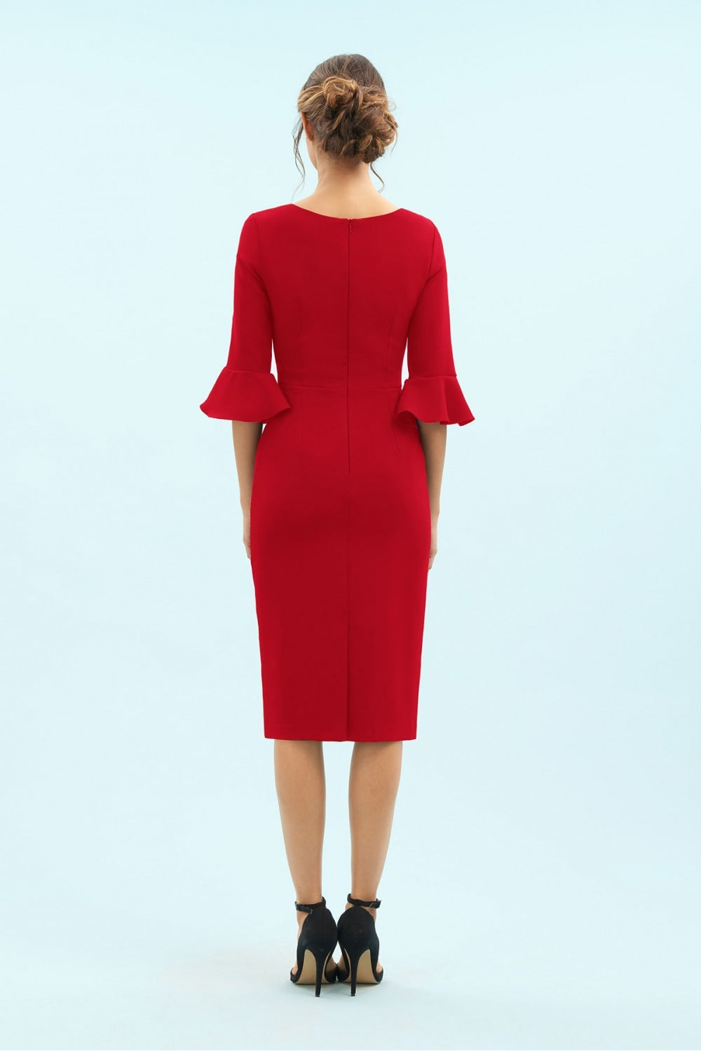 Gigi 3/4 Fluted Sleeve Pencil Dress
