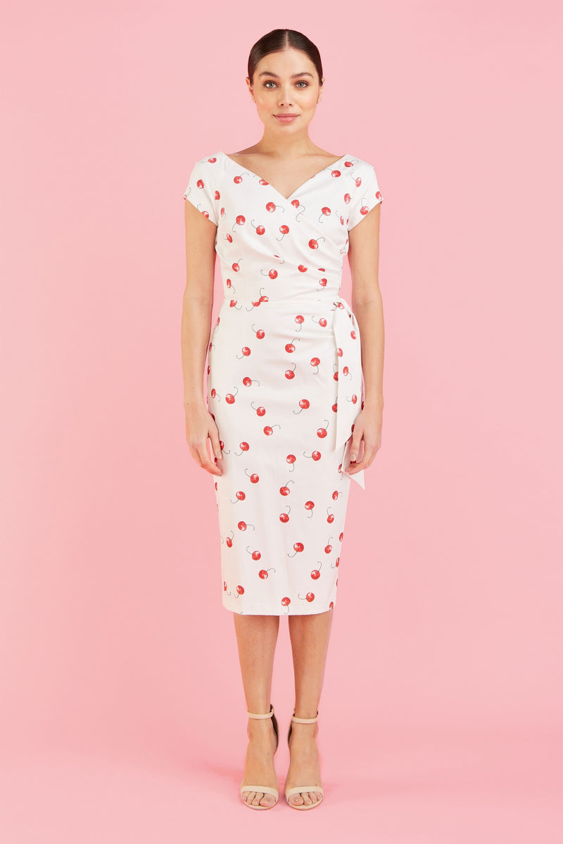 Hourglass Cherry Pencil Dress - Ivory