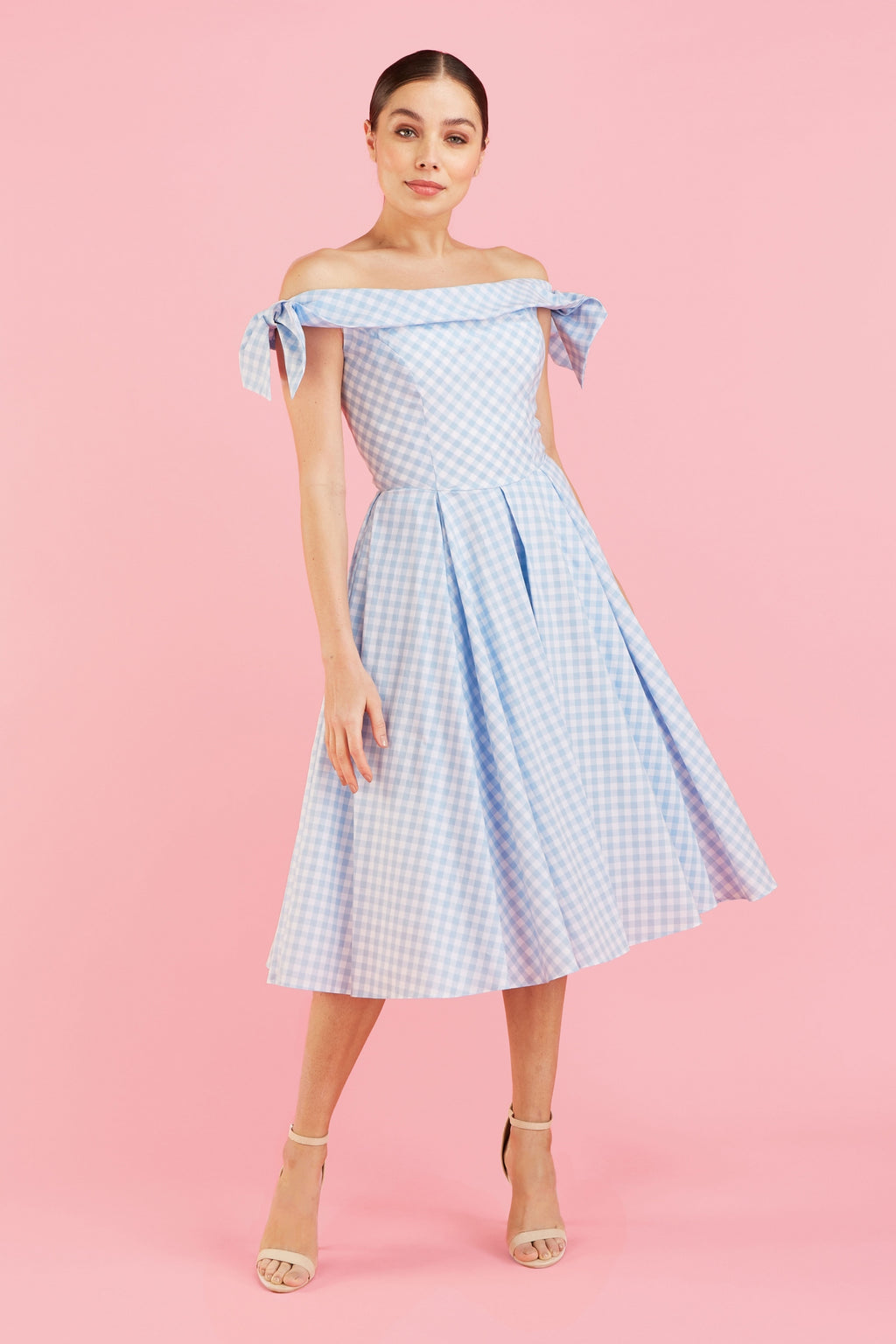 Tilly Gingham Off The Shoulder Prom Dress