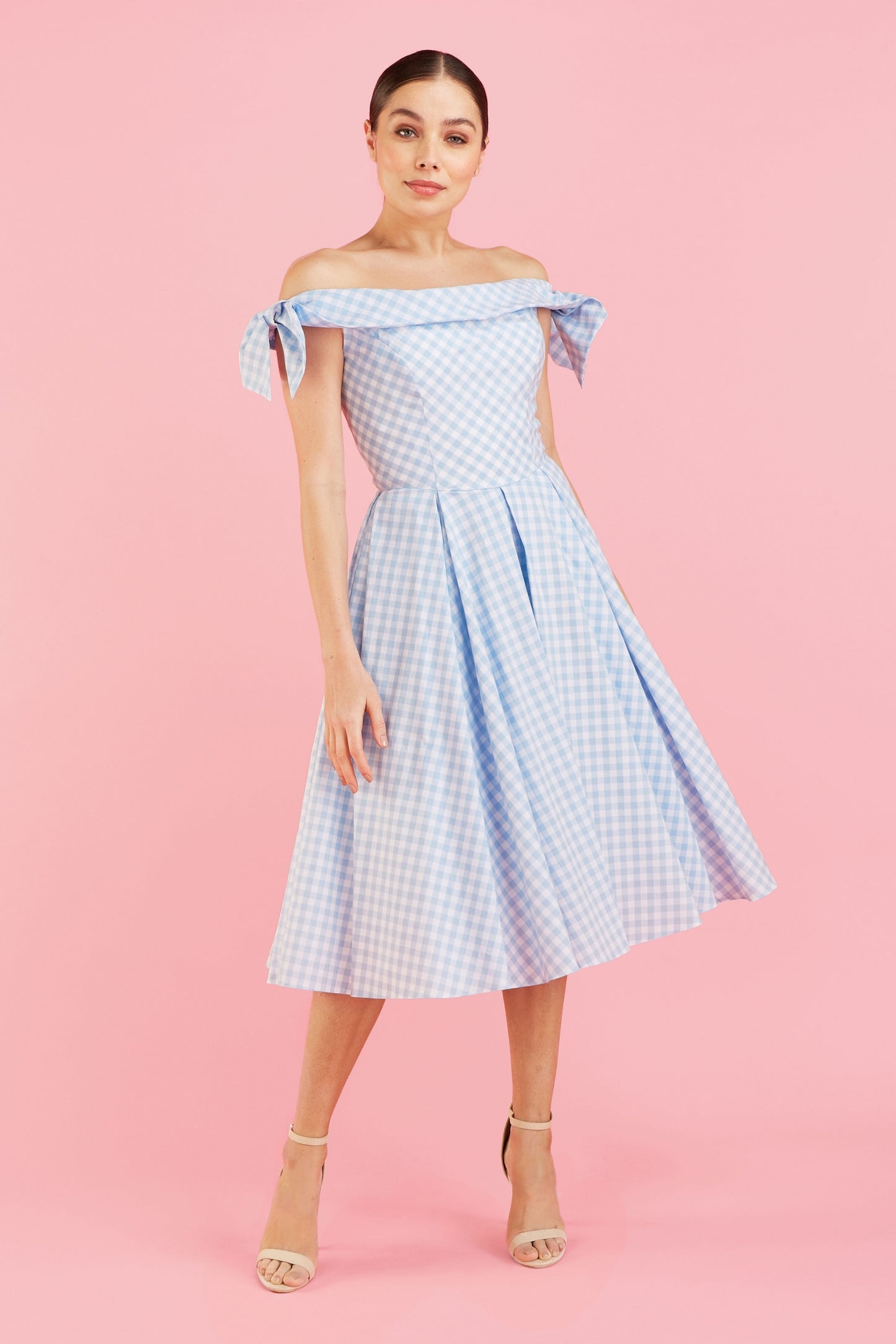 Tilly Gingham Off The Shoulder Prom Dress