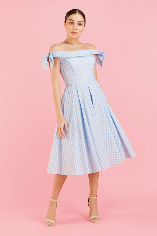 Tilly Gingham Off The Shoulder Prom Dress
