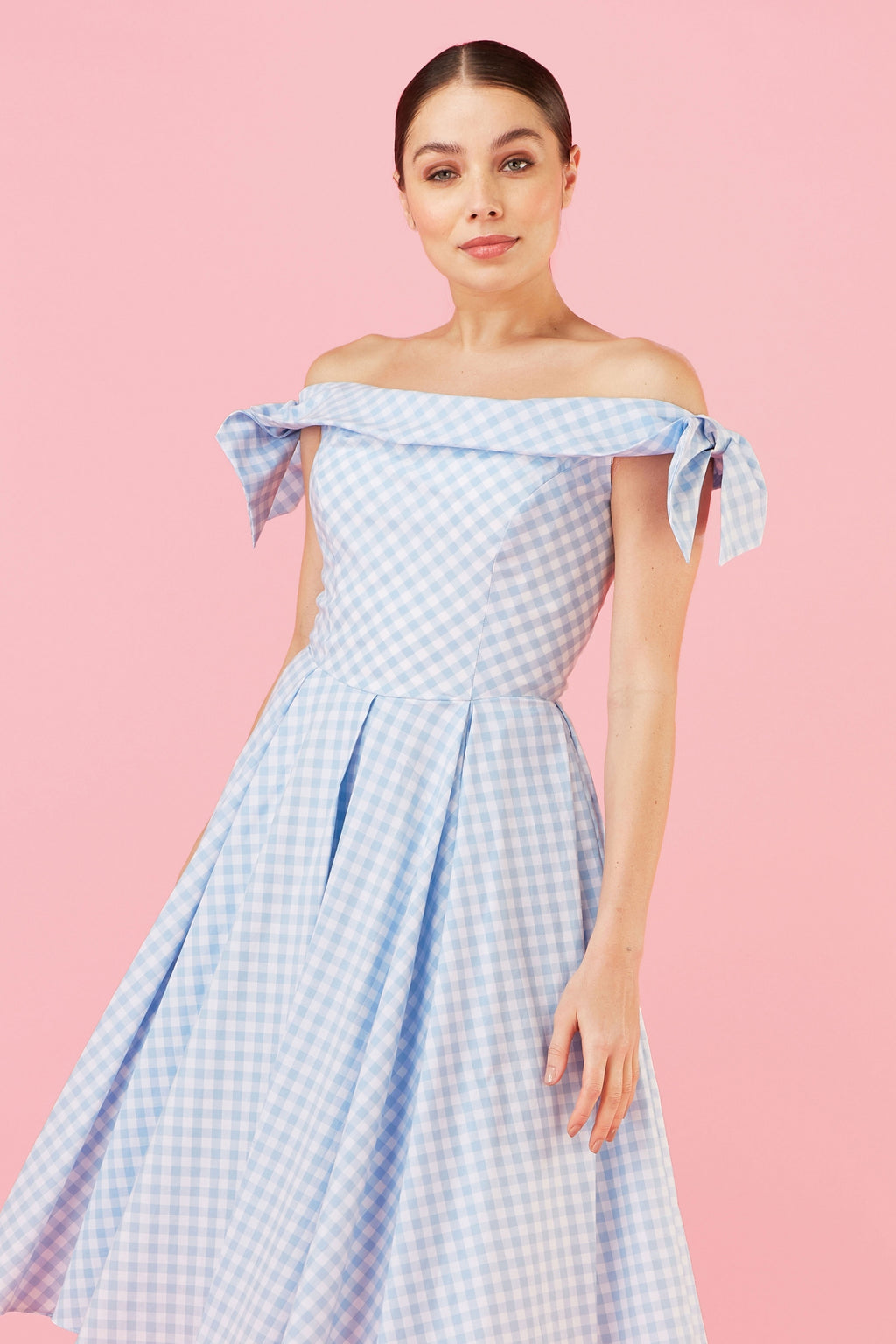 Tilly Gingham Off The Shoulder Prom Dress
