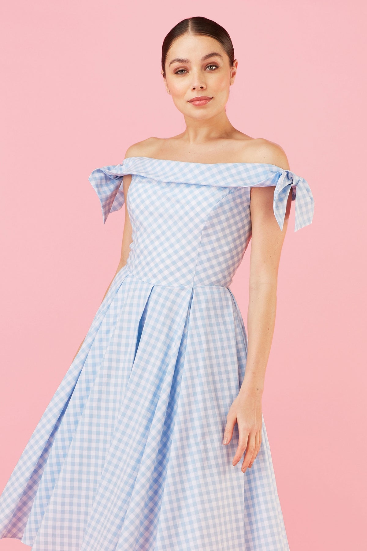Tilly Gingham Off The Shoulder Prom Dress