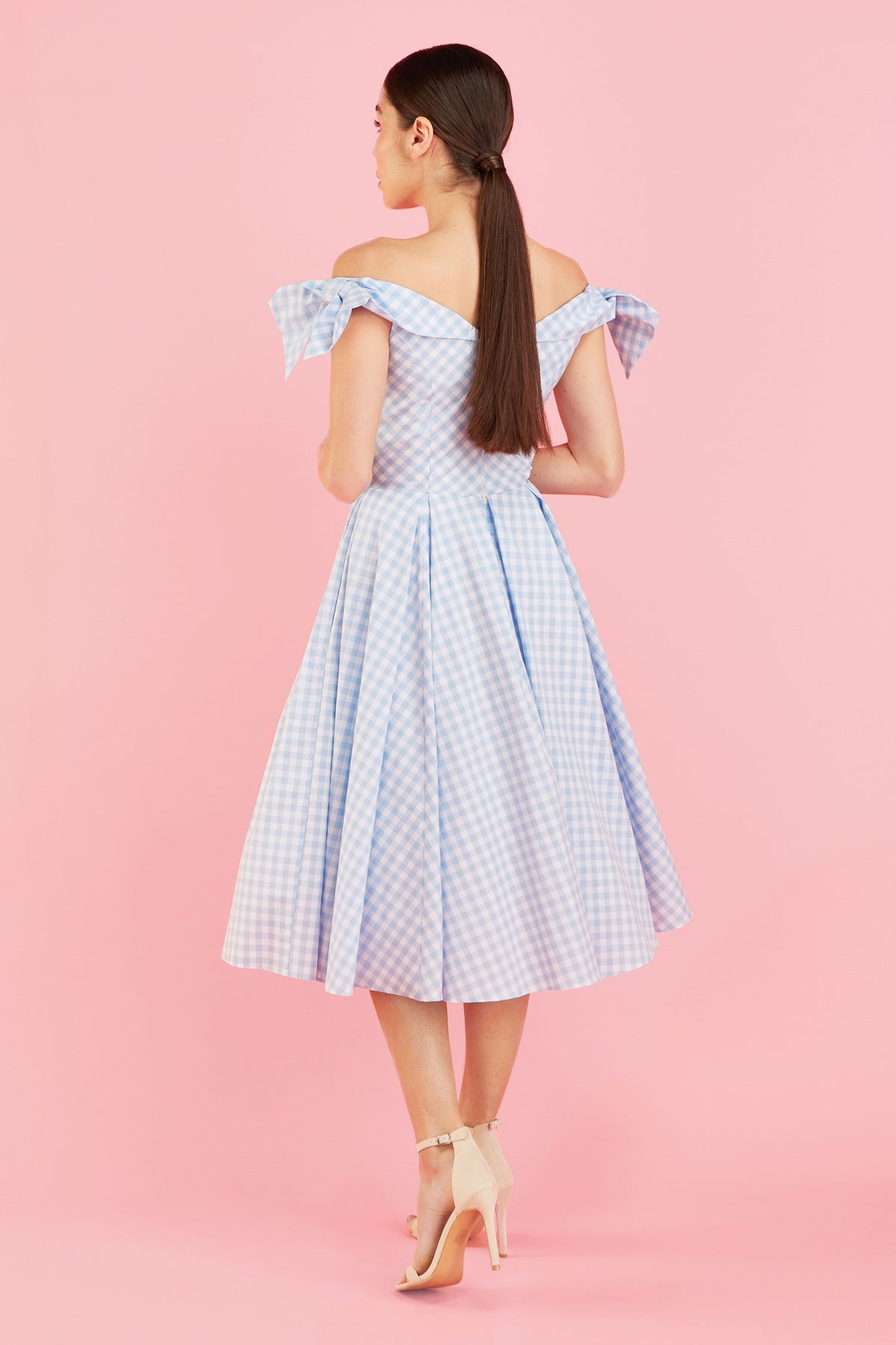 Tilly Gingham Off The Shoulder Prom Dress