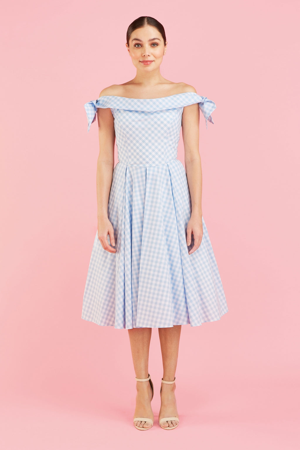 Tilly Gingham Off The Shoulder Prom Dress