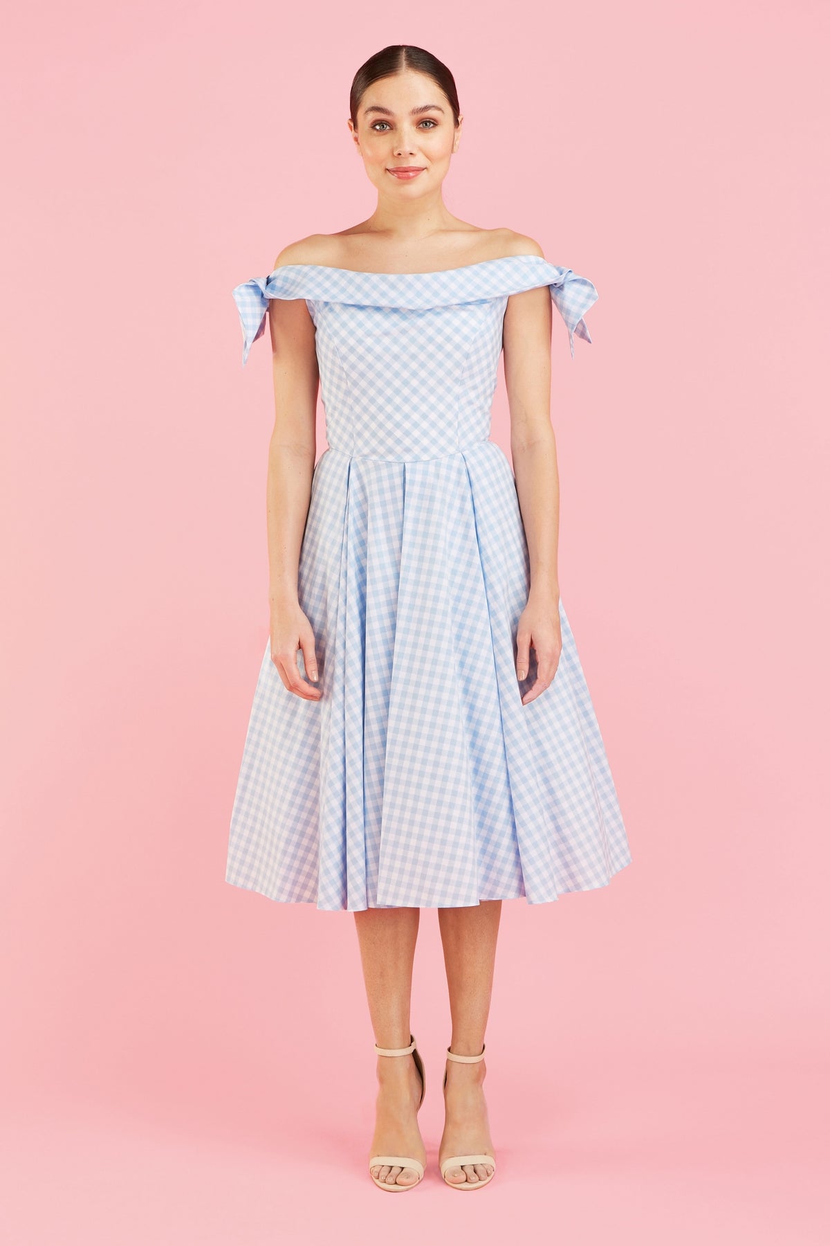 Tilly Gingham Off The Shoulder Prom Dress