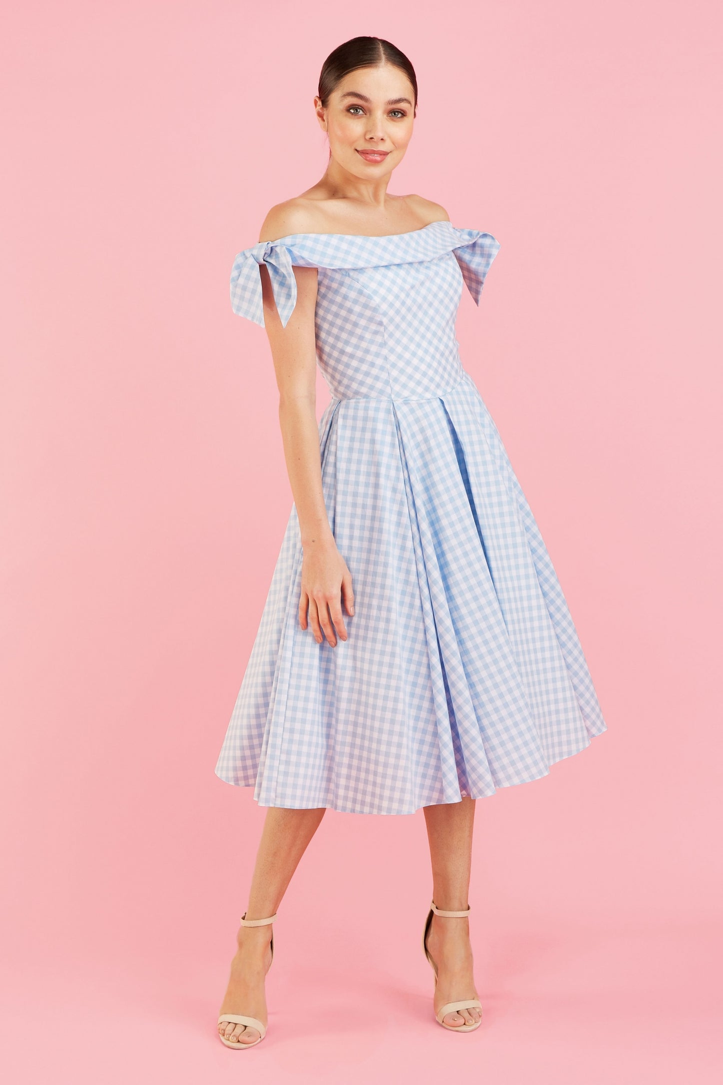 Tilly Gingham Off The Shoulder Prom Dress