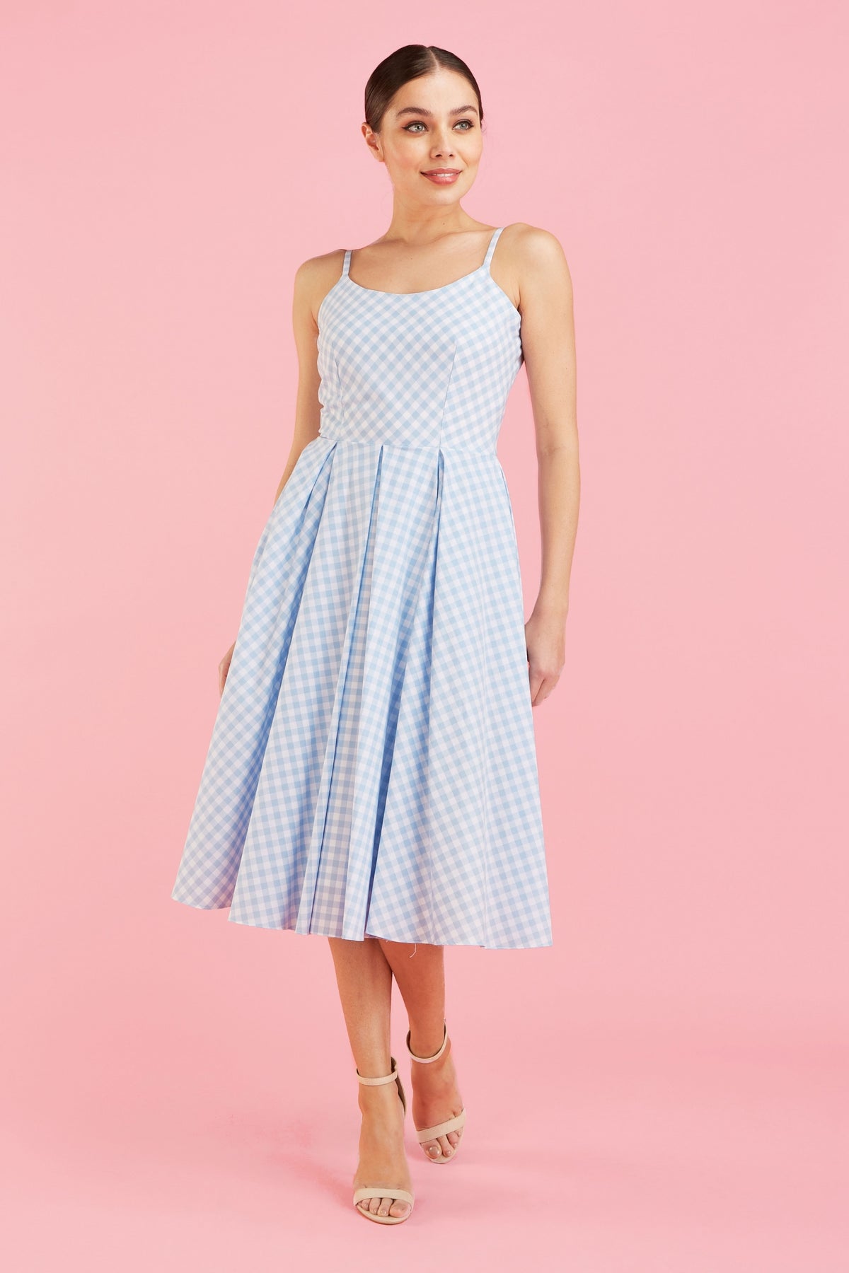 Priscilla Small Gingham Cotton Midi Dress