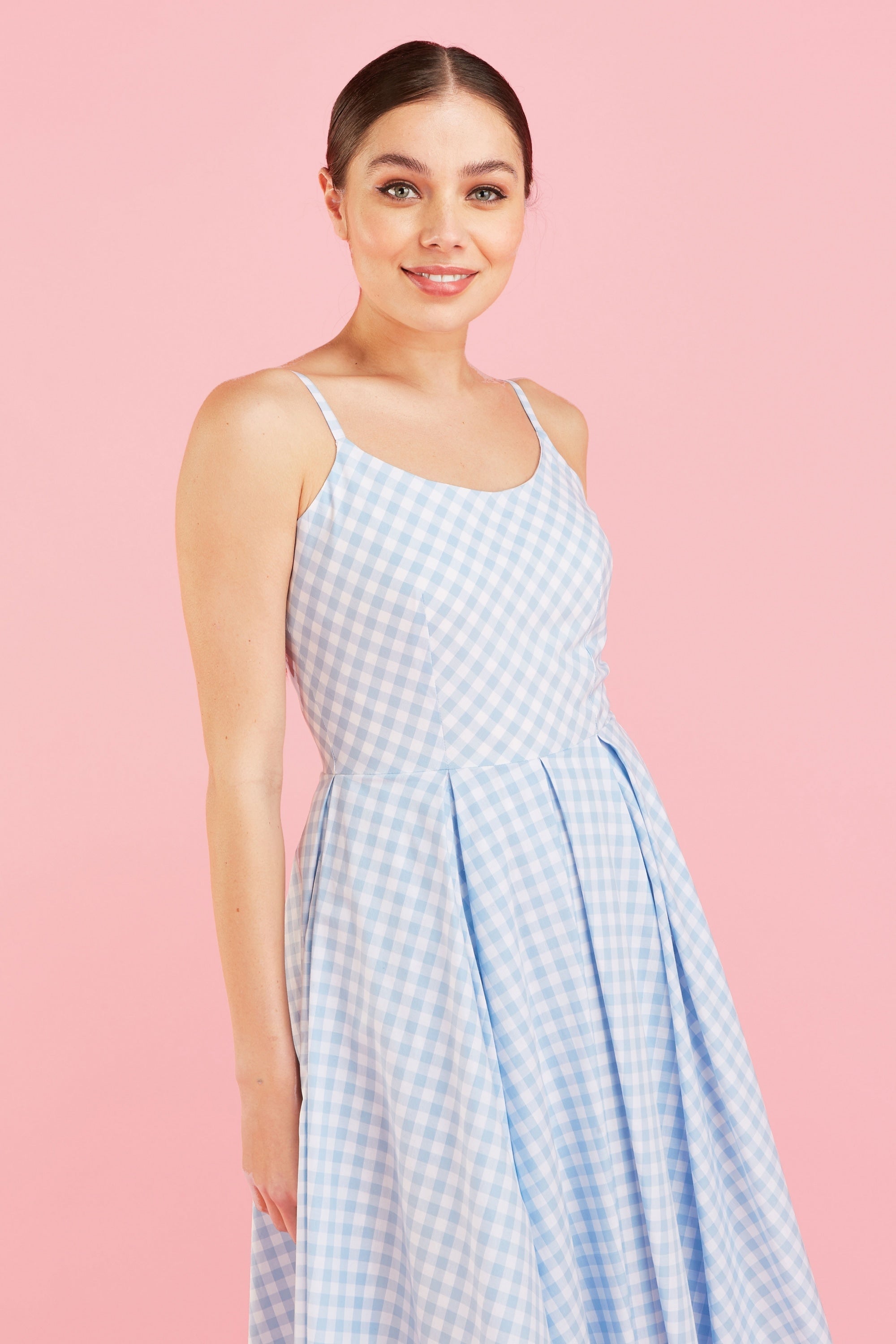 Priscilla Small Gingham Cotton Midi Dress
