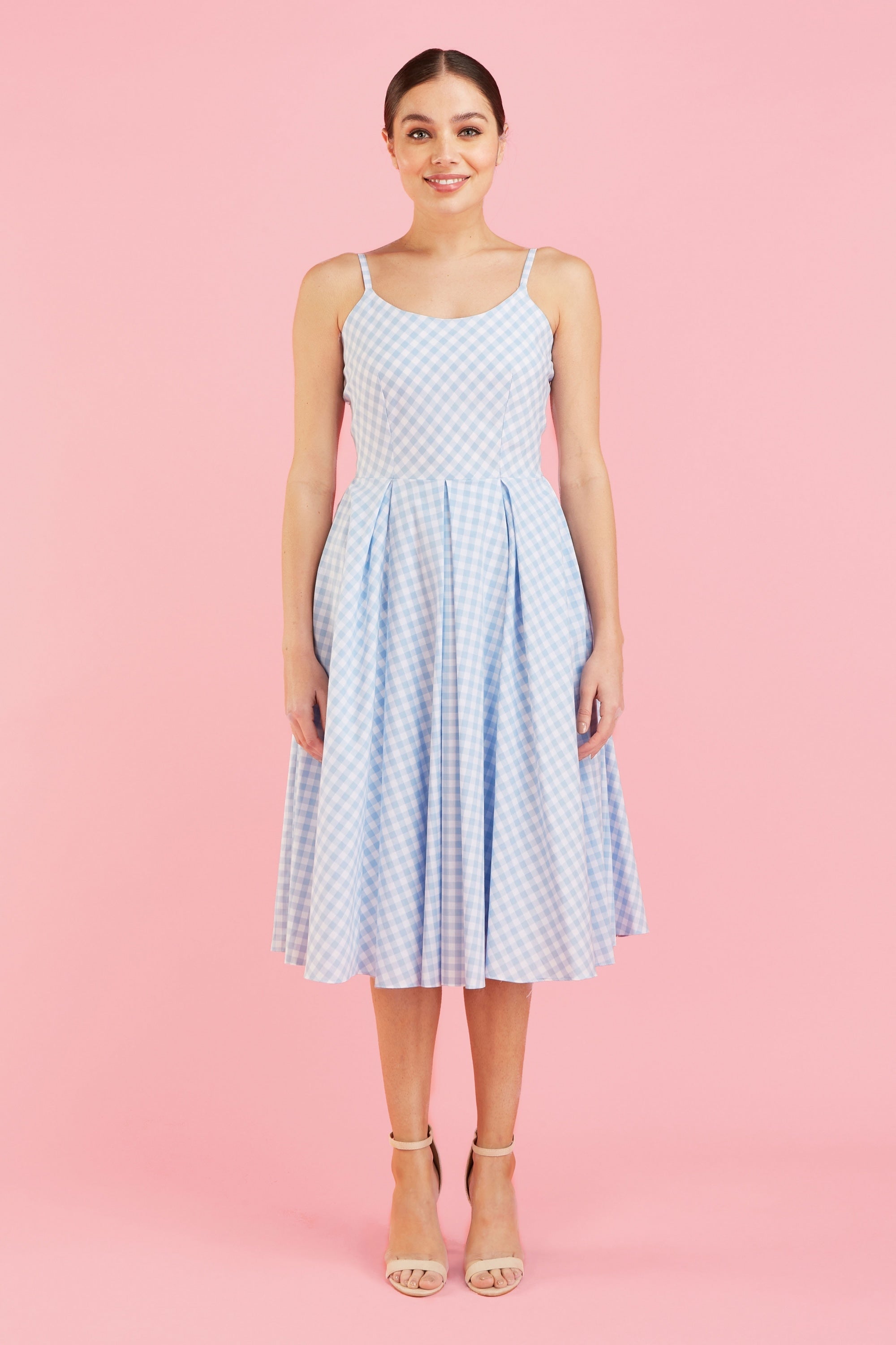 Priscilla Small Gingham Cotton Midi Dress