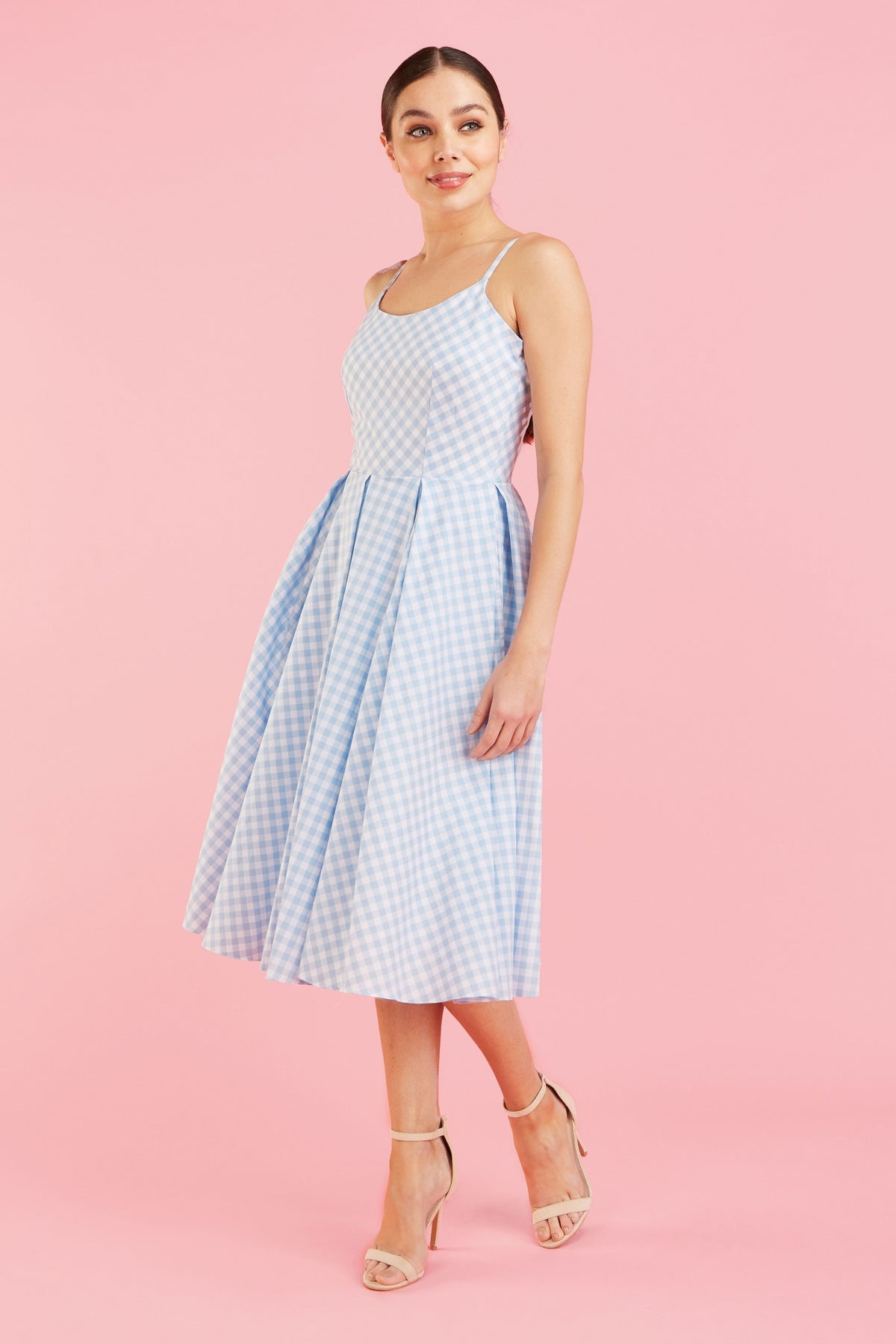 Priscilla Small Gingham Cotton Midi Dress