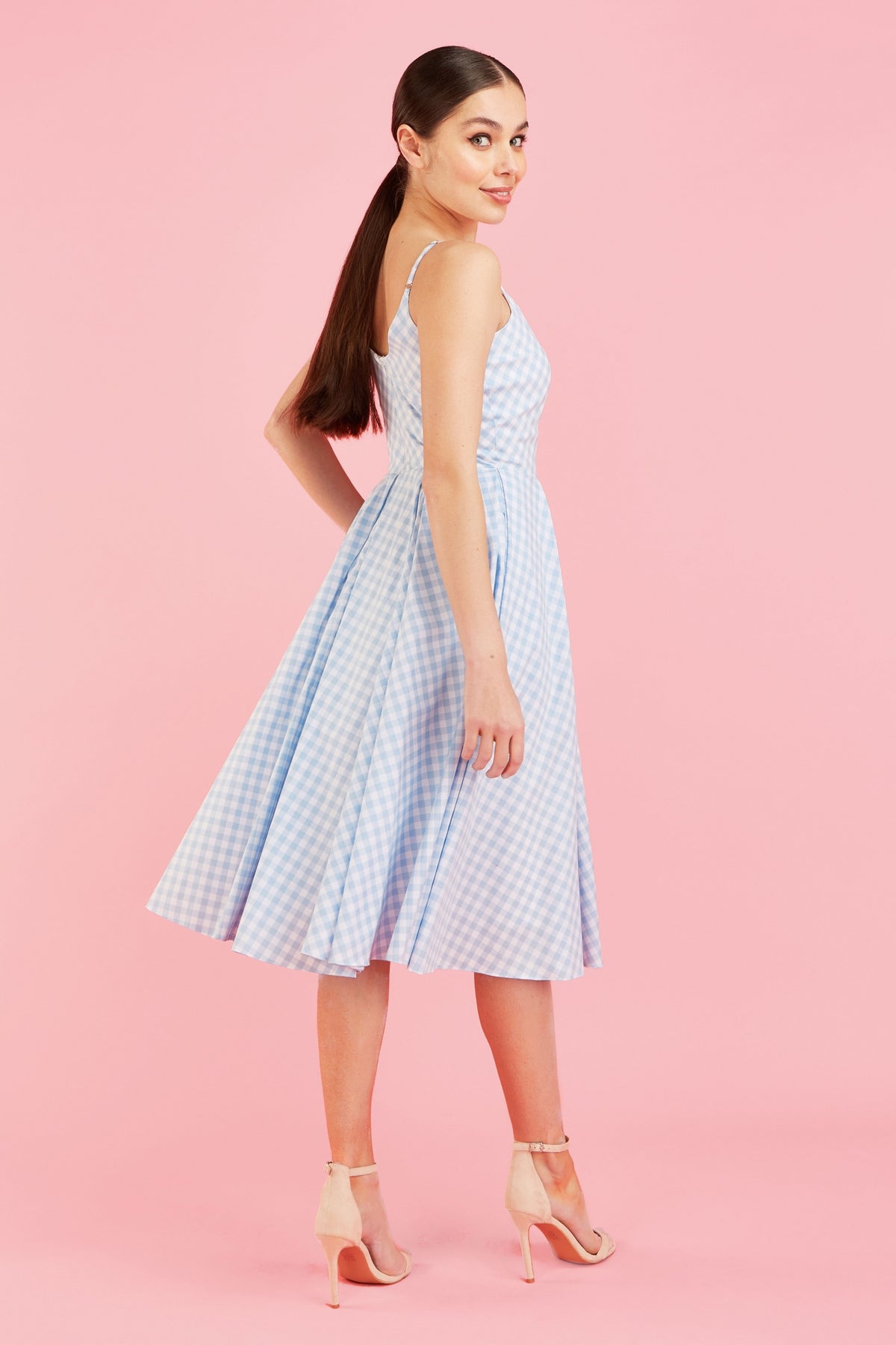 Priscilla Small Gingham Cotton Midi Dress