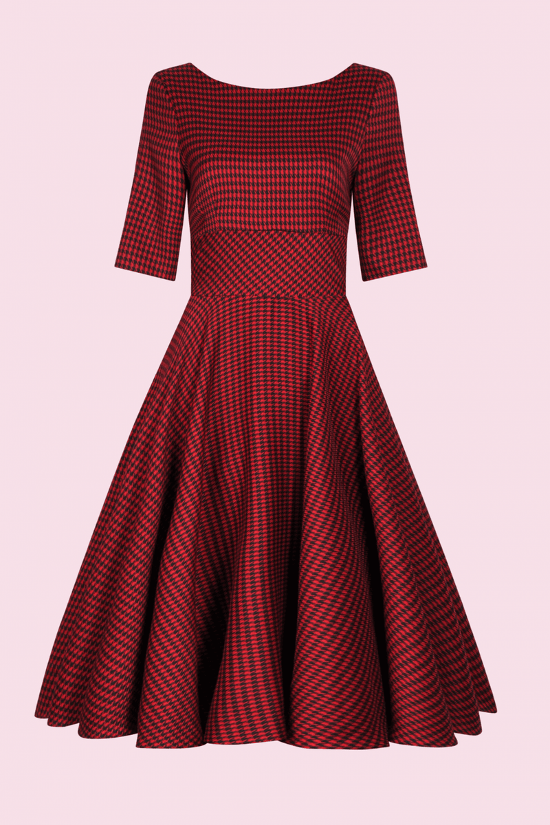 Hepburn Dogtooth Midi Dress - Red & Black