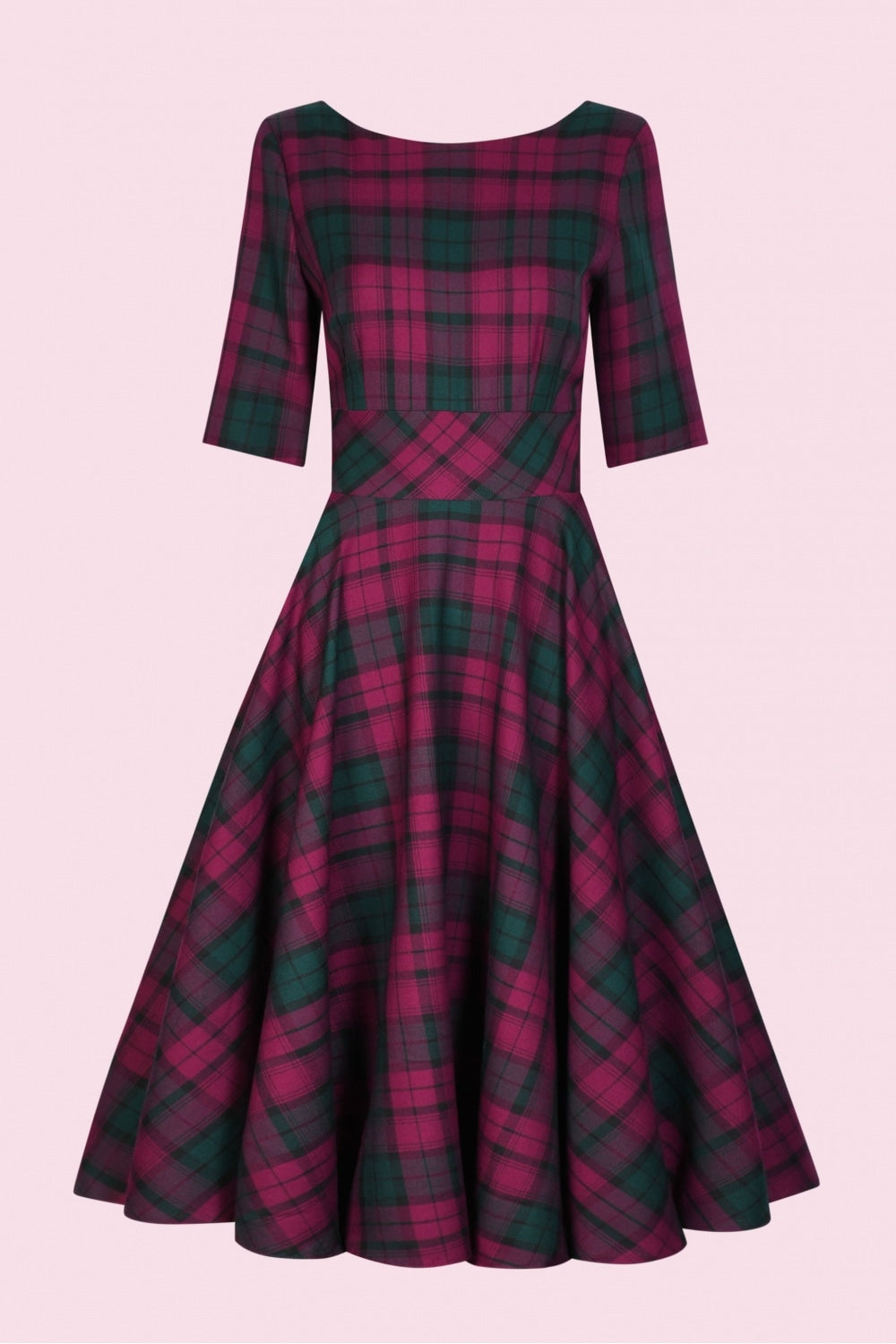 Hepburn Berry Tartan Swing Dress