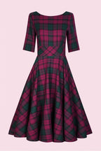 Hepburn Berry Tartan Swing Dress