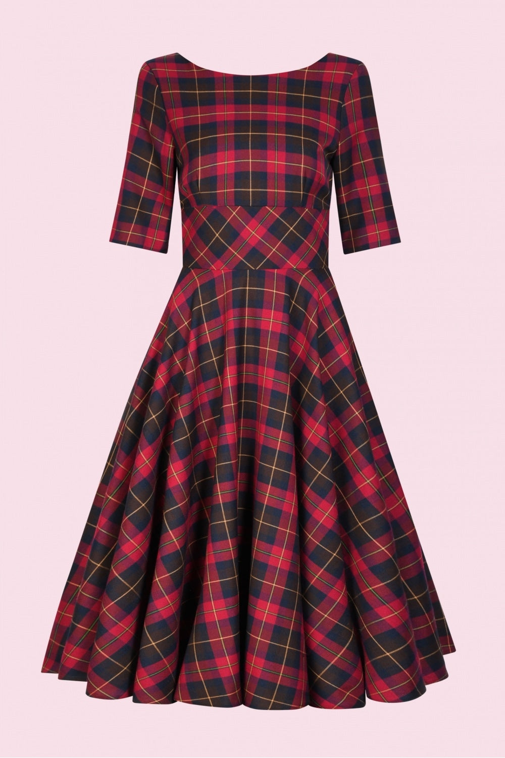 Hepburn Berry Tartan Swing Dress
