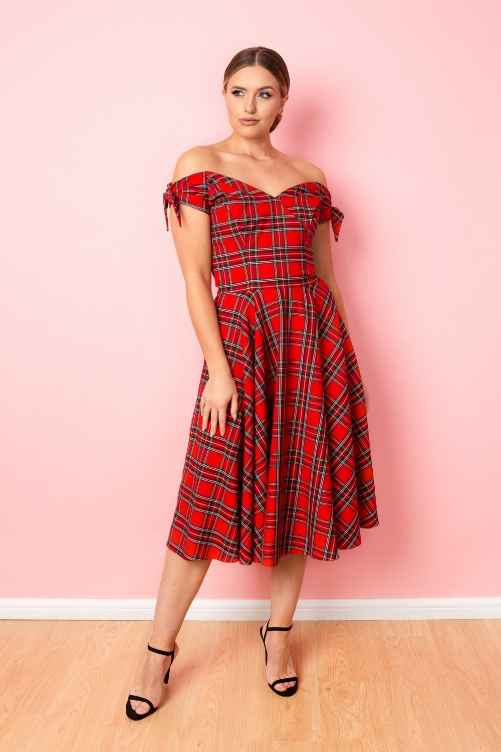 Fatale Bow Tartan Midi Dress