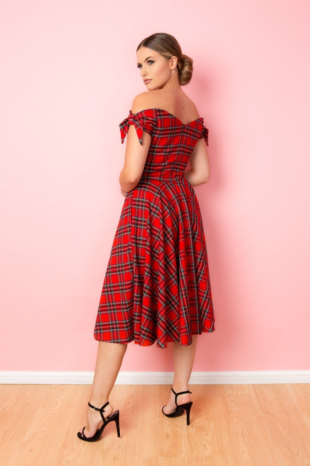Fatale Bow Tartan Midi Dress