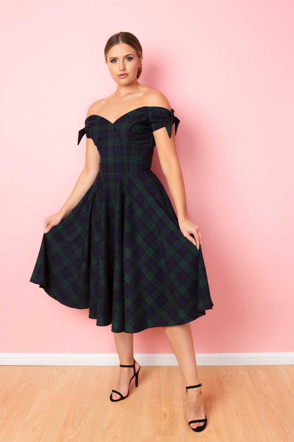Fatale Bow Tartan Midi Dress